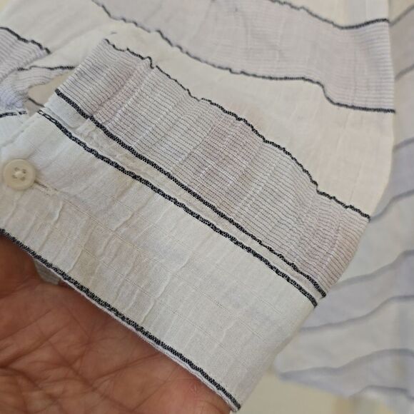 J.Jill striped crinkle textured cotton striped relaxed button down shirt size S - Picture 3 of 8
